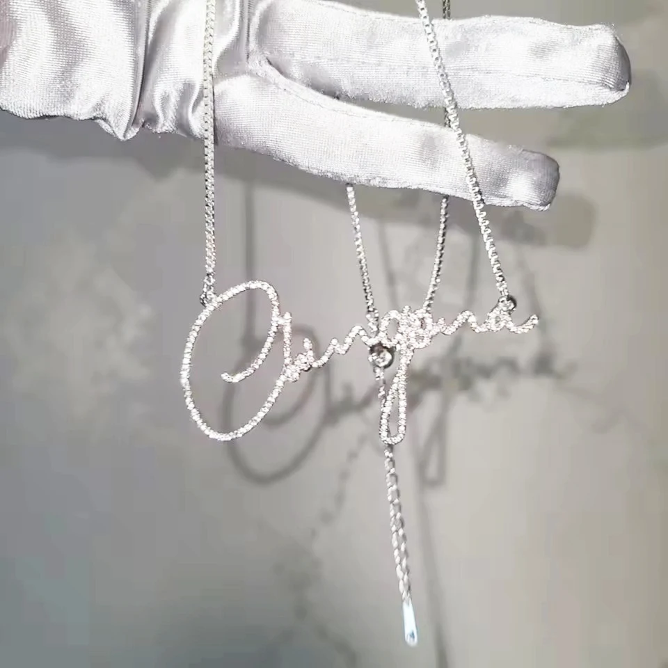 

Personalized Customized Stainless Steel Gold Nameplate Name Necklace Women's Gift Sparkling Diamond Crystal Necklace