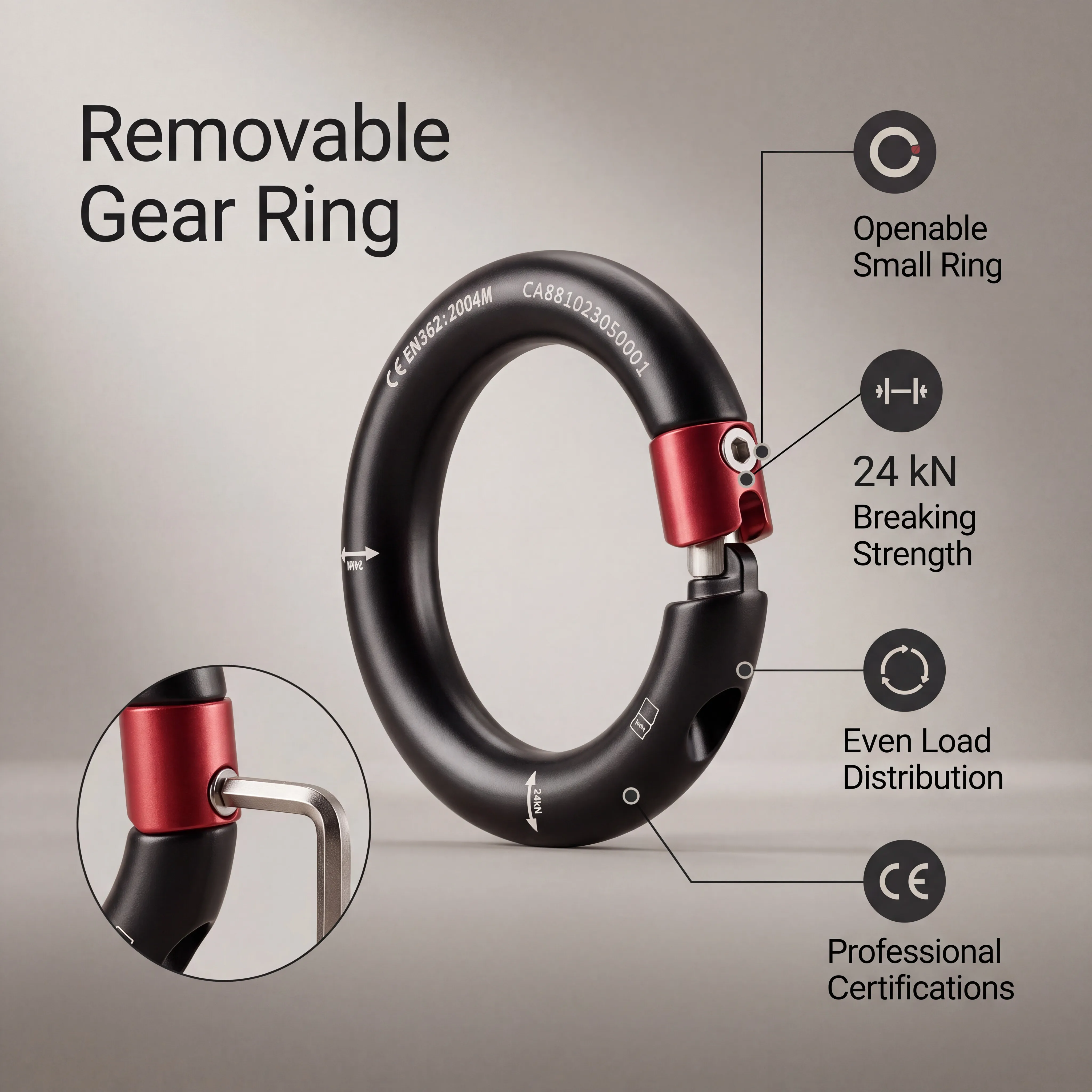 Rappelring 12mm Öffnung Abnehmbarer Kletterverbinder für Felsklettern, Baumpflege und Rettung – Verbindungsstück