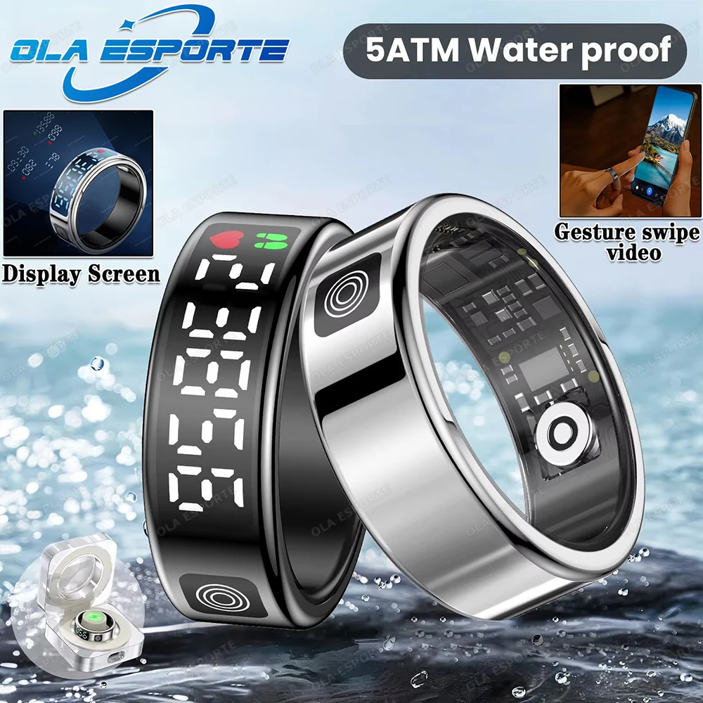 

2025 Smart Ring with Display Screen Touch Heart Rate Blood Oxygen Monitor Ring IP68 5ATM Waterproof Smartring For Android & iOS