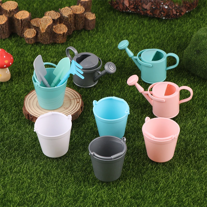 Regadera en miniatura para casa de muñecas, cubo, pala rociadora, modelo, herramientas de jardinería, decoración, juguete, accesorios para casa de muñecas, 1:12