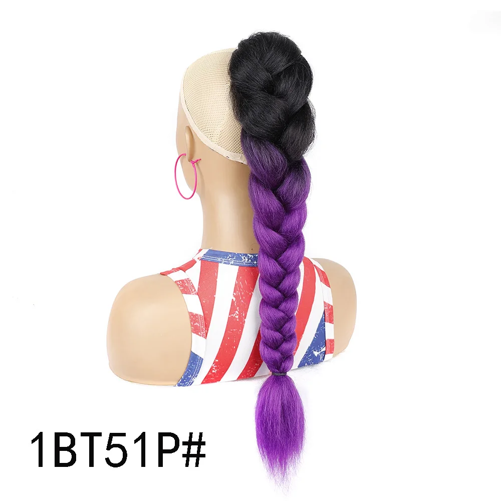 22inch Long Kinky Straight Synthetic Ponytail Box Braid Fishbone Drawstring Clip in Hair Extension Natural Black Blond Hairpiece