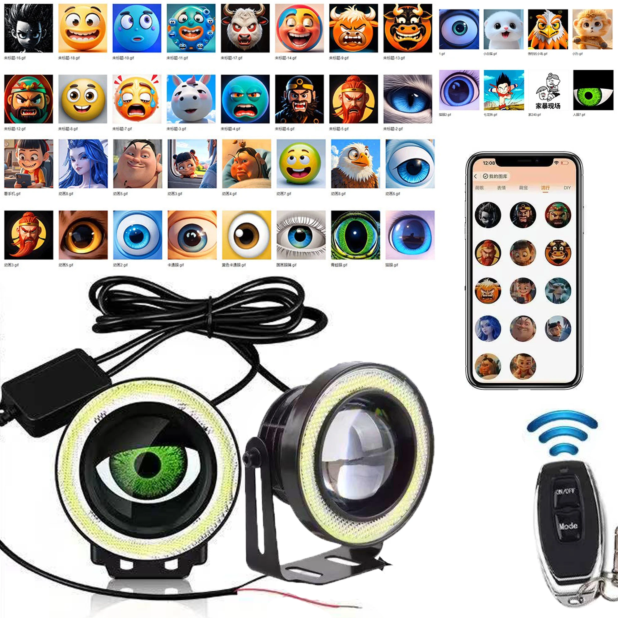 Car Fog Light,3.5 InchDevil Eyes Lens Halo Ring 3D Lens Dynamic RGB 32 82 Modes Auto Headlight Decorative Light Modified Parts.