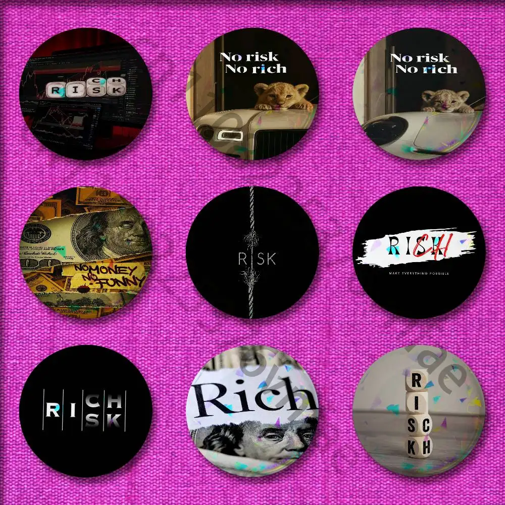 Money Trading Day Trader Risk Rich Badges 75mm 25mm 44mm 32mm 58mm Round Pin Brooch Souvenir Clothes Cosplay Gift Accessories