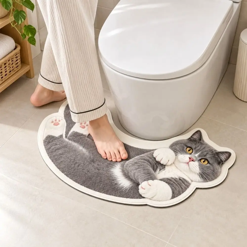 Cartoon Pattern U-Shaped Bathroom Rug U-Shaped Splash Proof Decorative Floor Mat Non-Slip Curved Toilet Rug Bathroom Floor