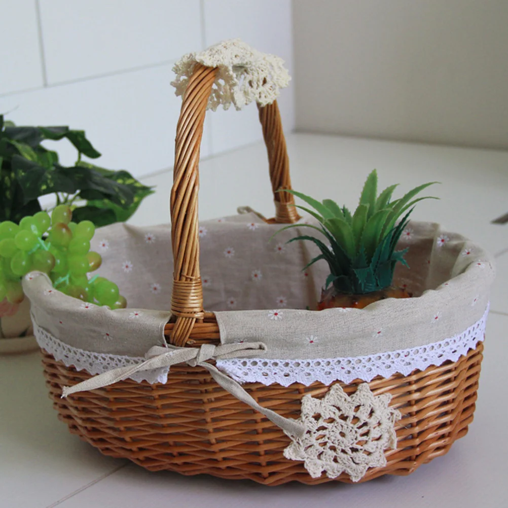 Picnic Basket Woven Storage Wicker Food Tray Linen Lace Holder Weave Decorative Wedding