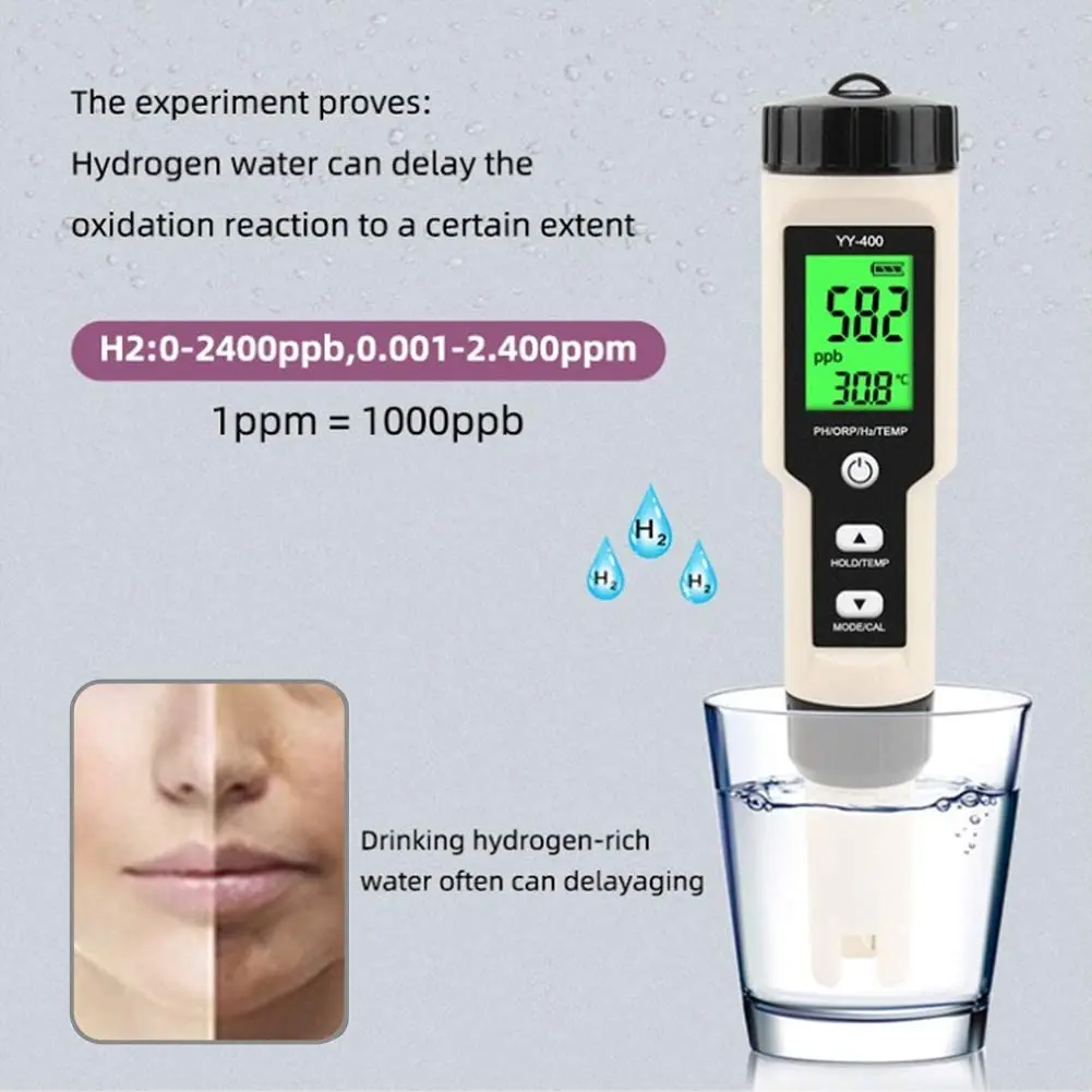 4 in 1 PH/ORP/H2/TEMP Hydrogen Water Quality Test Pen Digital Drinking Water Meter Tester for Food Aquarium Pool Hydroponic