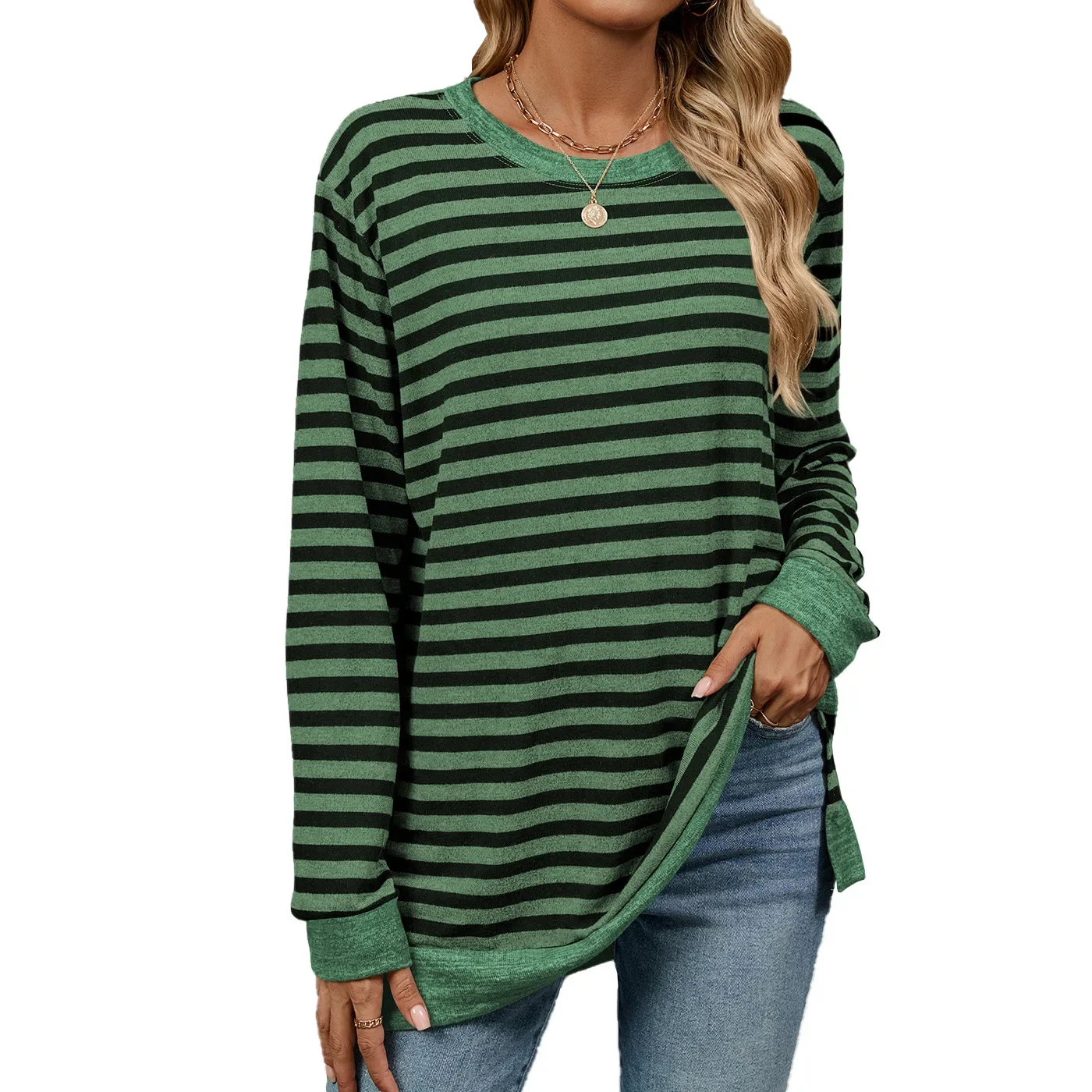 Women Long Sleeve Sweater Shirt Tops Round Neck