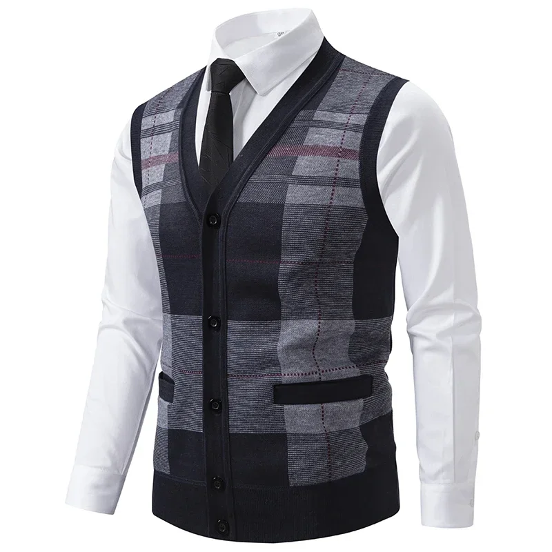 

Pop New Autumn Men Slim Sleeveless Cardigans Casual Sweater Vests Good Quality Male Outwear Sleeveless Sweatercoats Vests Size 3