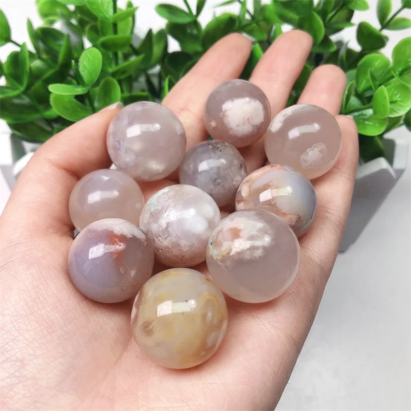 

10PCS Natural Flower Sgate Sphere Bead Quartz Crystal Ball Cherry Blossom Healing Reiki Sakura Gift Home Decor Crafts 2CM