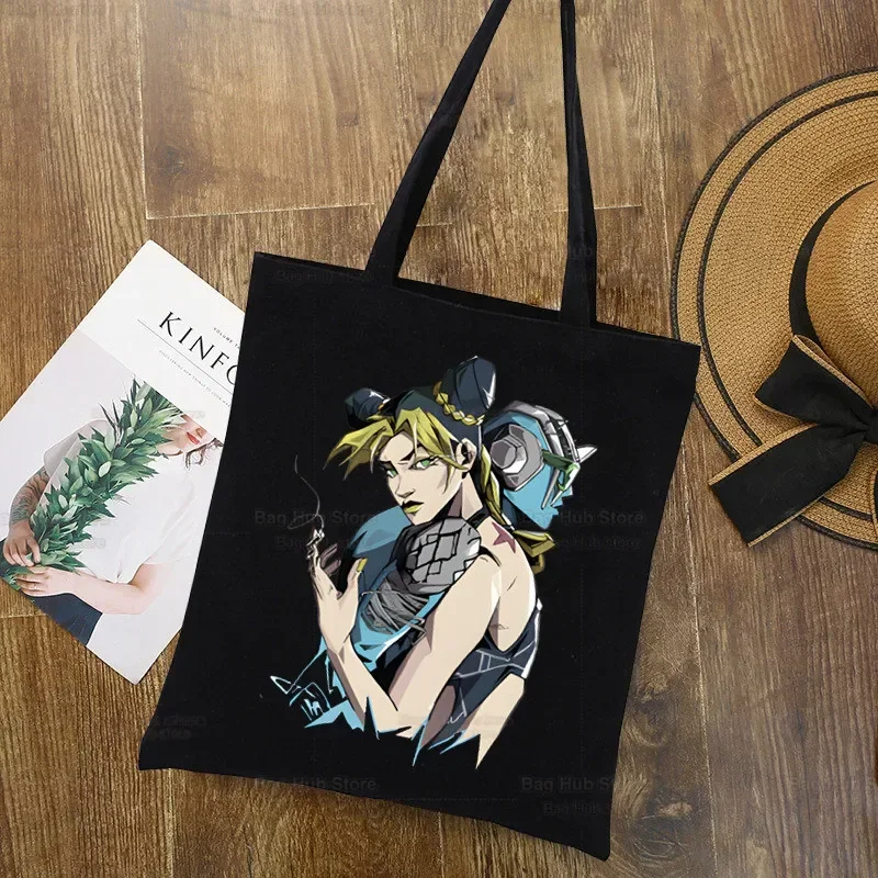 جوجو غريب مغامرة ستار البلاتين الأسود حقيبة قماش قنب النساء الفتيات بسيطة سعة كبيرة تخزين حقيبة يد حقيبة كتف حمل