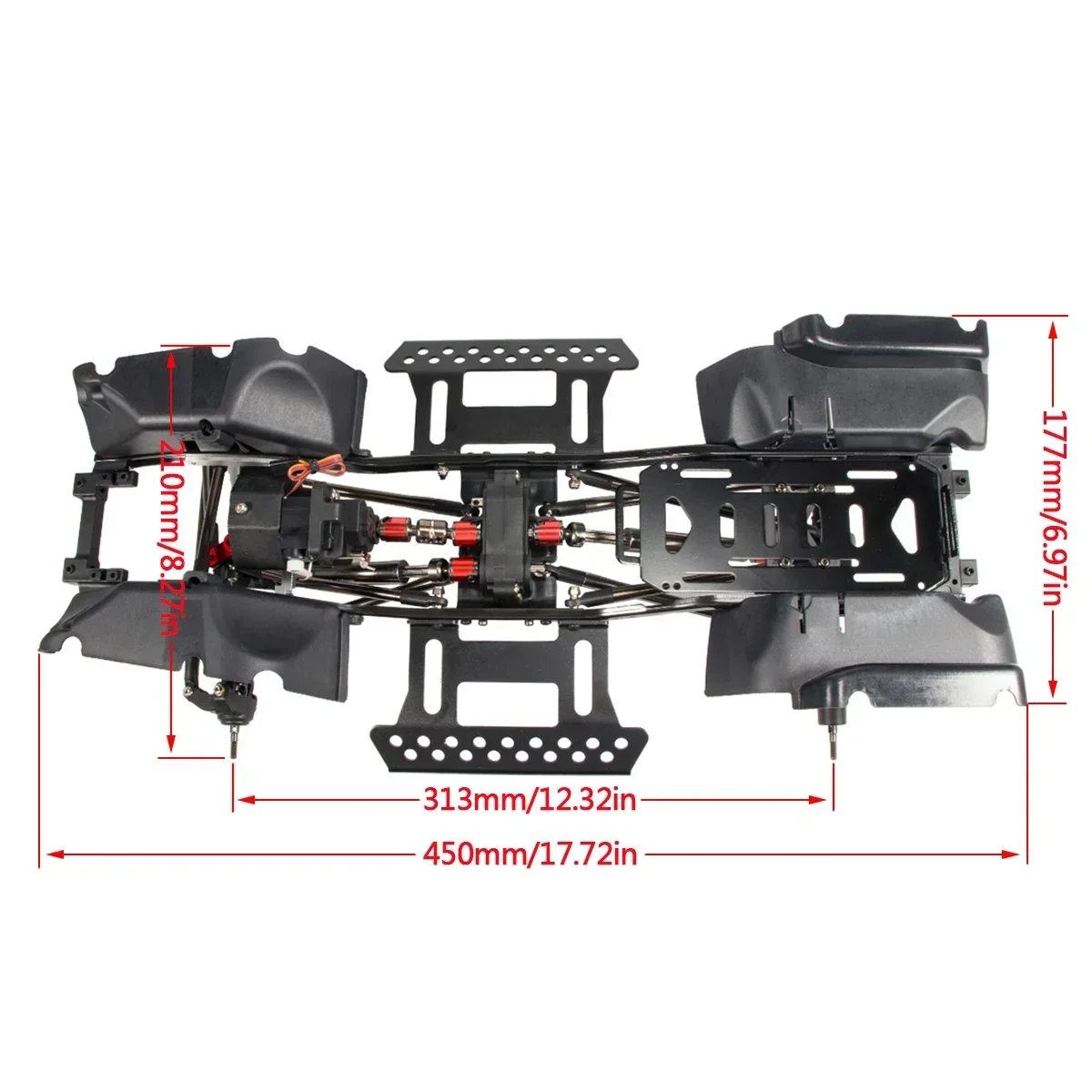 2-Speed Transmission Chassis Kit SCX10 Frame with Rock Slider Fender Flares for 1/10 RC Crawler 313mm Wheelbase Wrangler Body