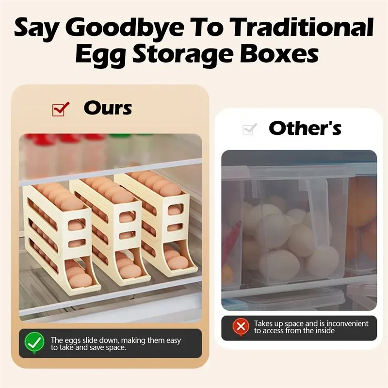 Automatic Scrolling Egg Storage Box Rolling Kitchen Container Eggs Rolling Rack Large Capacity Refrigerator Egg Organizer Holder