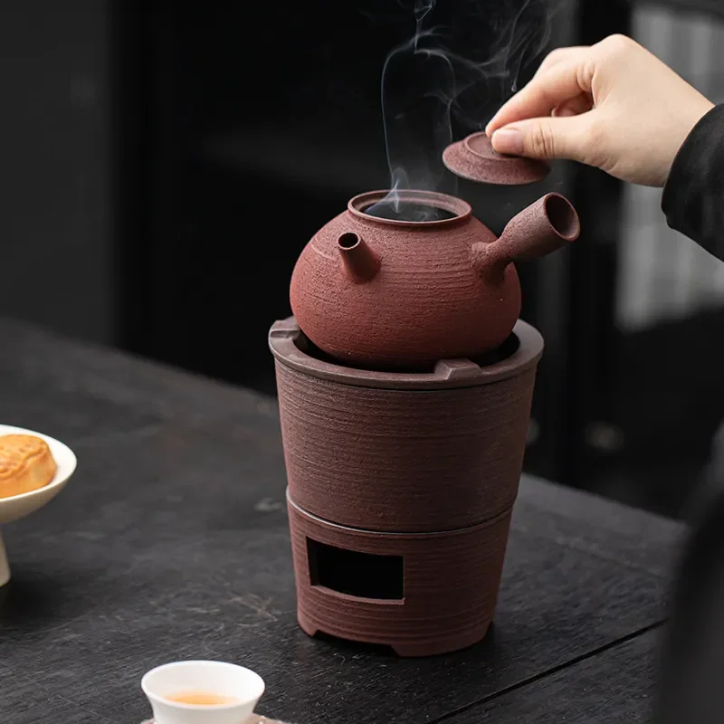 Retro Ceramic Charcoal Stove Set for Kung Fu Tea Boiling Water Heater Outdoor Household Clay Mud Burner with Side Teapot Kit