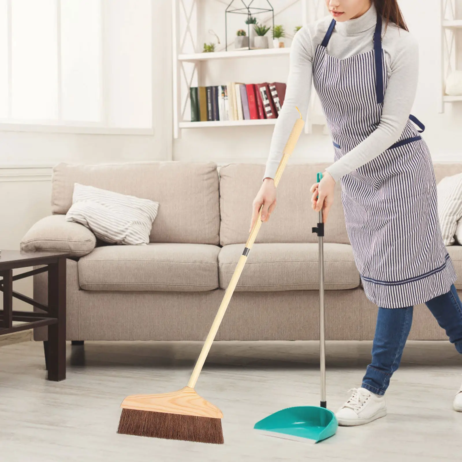 

Heavy Duty Cleaning Broom Wooden Handle Long Handle Broom Household Sweeping Tool Beveled Brush Floor Wiper Dustpan Compatible