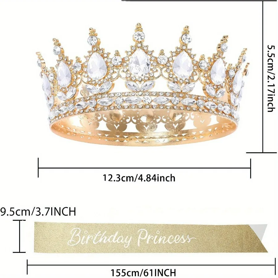 Bling Rhinestones Birthday Party Kit Tiara Crown Queen Sash Women Girl Happy Birthday Hair Accessories Prom Gifts Decorations