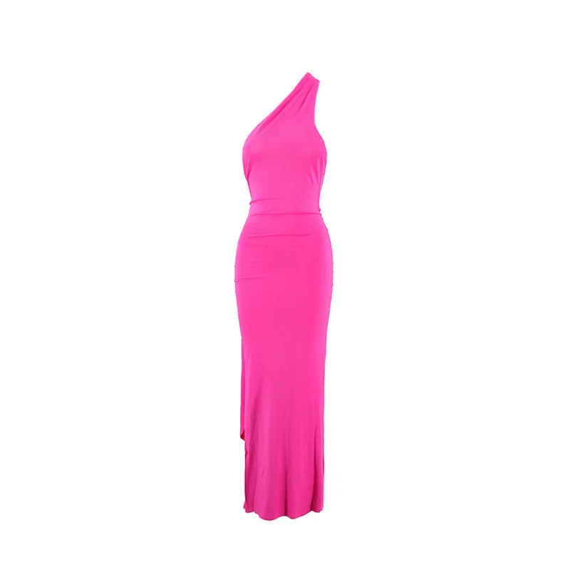 Women's One-Shoulder Sleeveless Maxi Dress Adjustable Scarf Loop Ruched Backless Bodycon Festival Party Outfit Elegant Long Gown