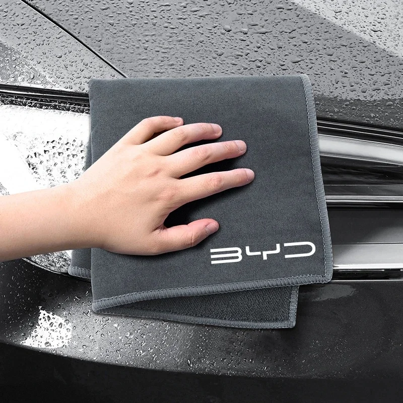 Toalla de limpieza de microfibra para automóvil con emblema BYD para BYD Han Tang Seal Dolphin Atto3 Song Yuan, cuidado del automóvil suave y absorbente de agua
