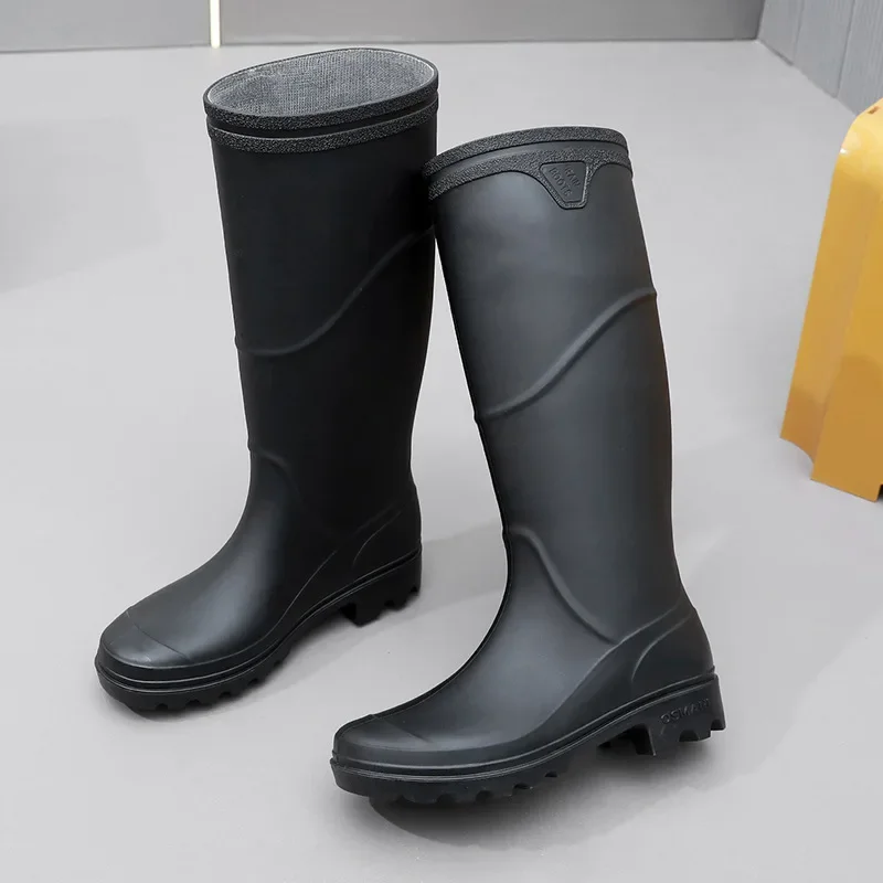 Botas de lluvia altas para hombre, botas de goma con plataforma, impermeables, Color sólido, para trabajo al aire libre, 2024