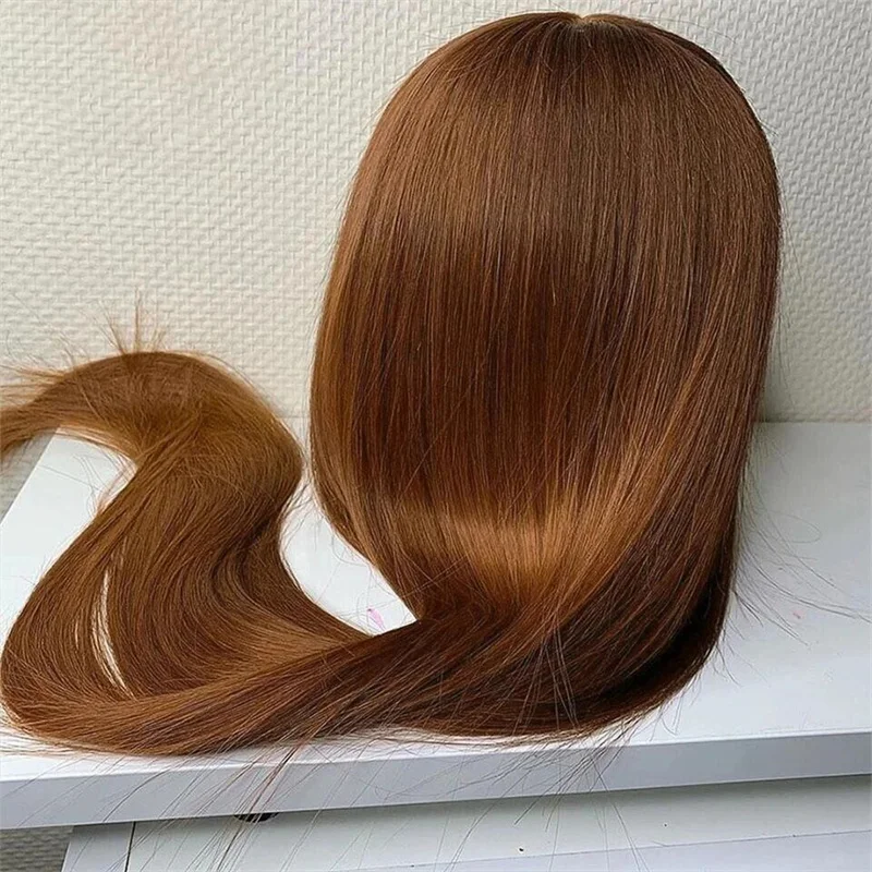 Perruque Lace Front Wig sans colle lisse brune pour femmes noires, cheveux de bébé, délié naturel, pré-plumé, doux et long, densité 180, 26 en effet