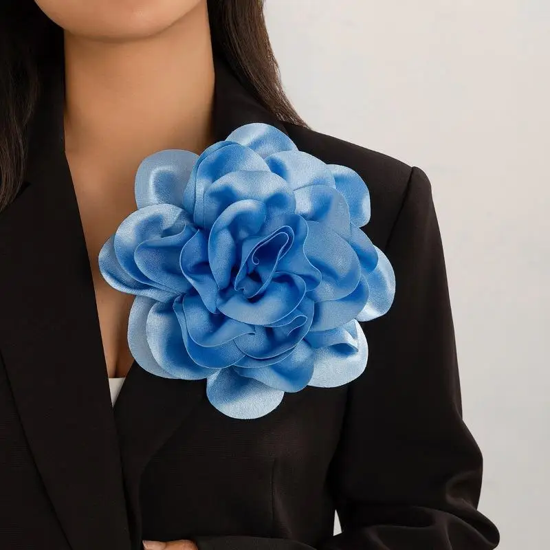 Exaggerated Satin Super Large Flower Brooches Women\'s Fashion Party Dress Rose Flowers Clothing Pins Clips Jewelry Accessories