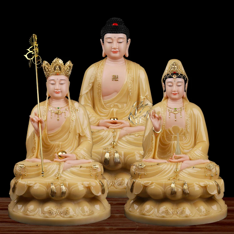 

3P HOME shrine decor worship protection High grade Jade XI FANG SANSHENG Buddha statue Amitabha Guanyin ksitigarbha bodhisattva