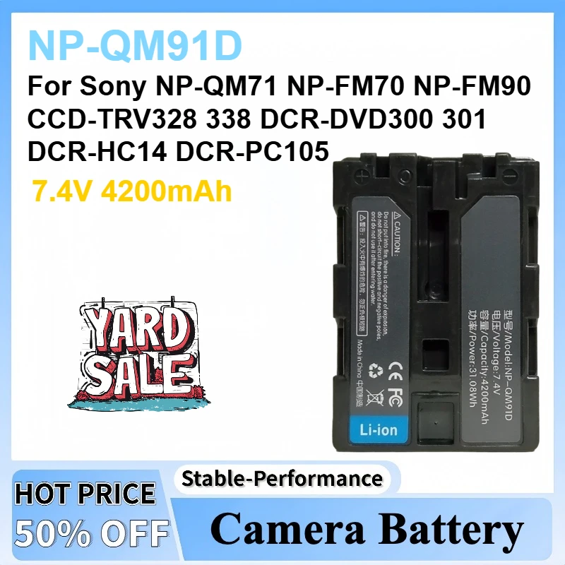 

New 7.4V 4200mAh NP-QM91D Battery For Sony NP-QM71 NP-FM70 NP-FM90 CCD-TRV328 338 DCR-DVD300 301 DCR-HC14 DCR-PC105