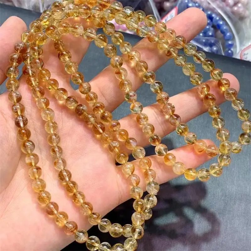 

6.5MM Natural Citrine Triple Circle Bracelet For Women Men Love Gift Crystal Beads Strands Jewelry Gift 1PCS