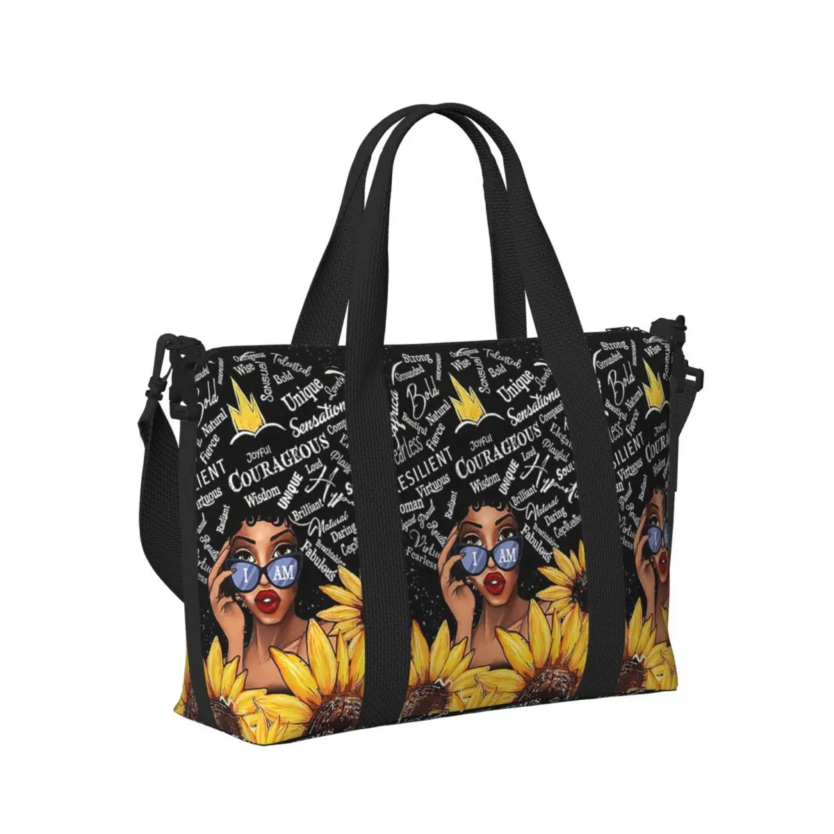 African American Woman Afro Black Girl Magic 2 Beach Travel Bag Tote Bags for Gym Sport Women Shopping Duffle Shoulder Bag