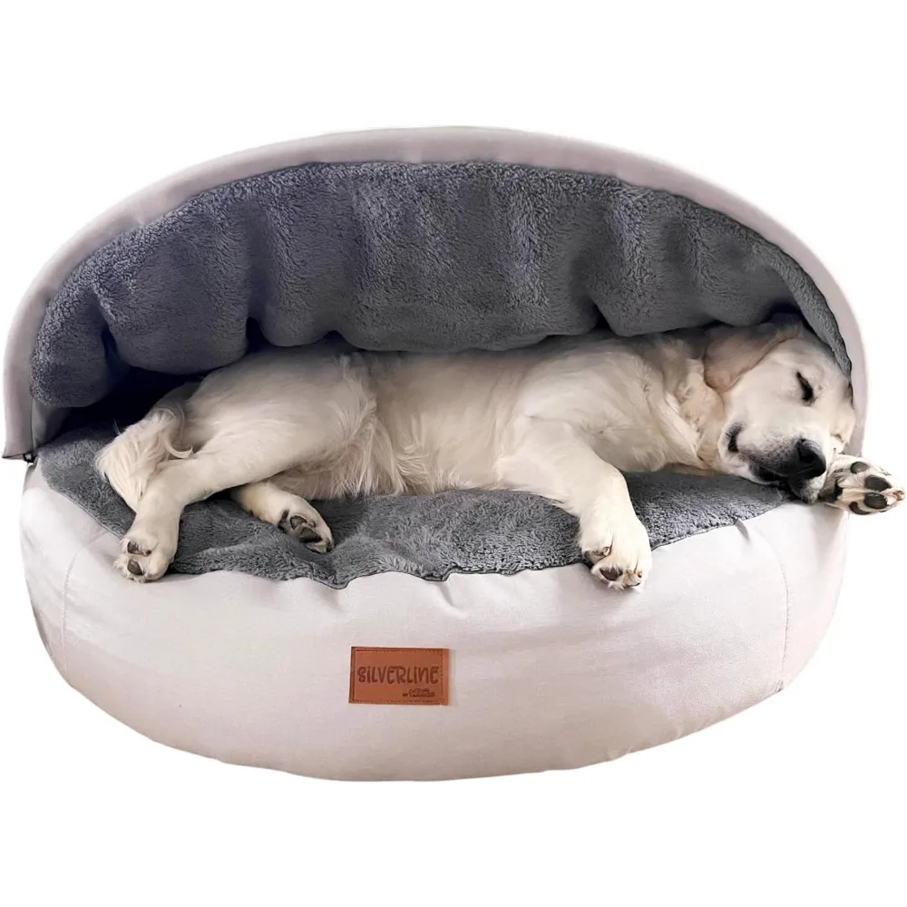 Peek-a-Boo Comfy Cave Pet Bed Luxury Dog Bed & Cat Bed, European Construction, Upcycled Cushion Foams, Machine Washable