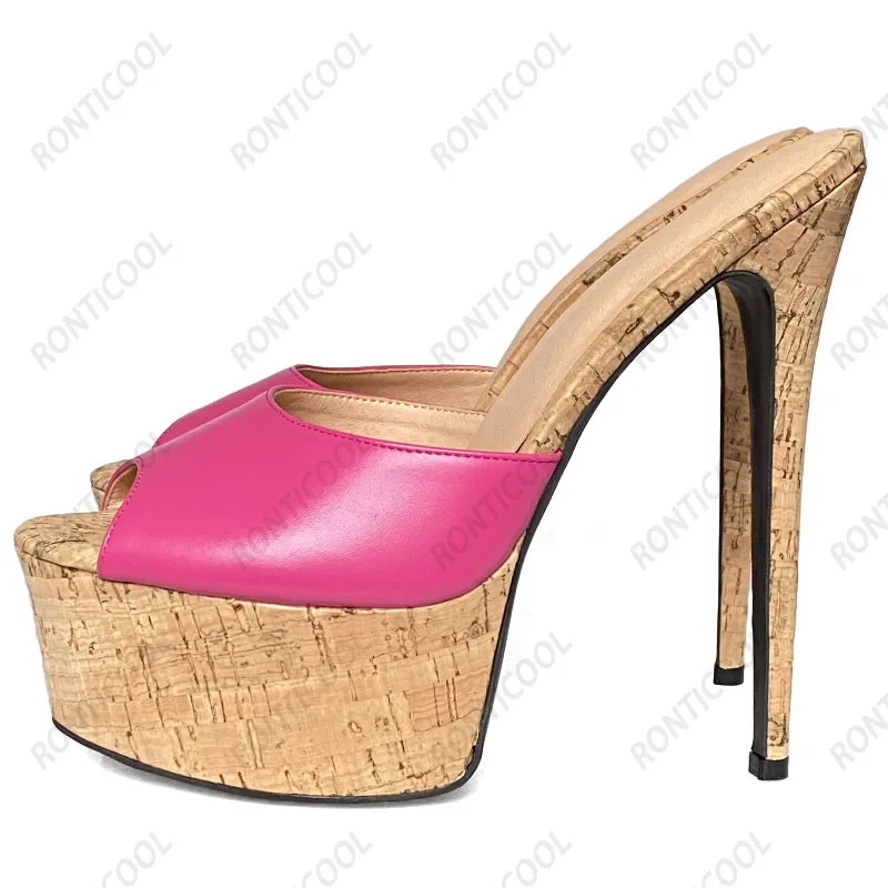 Rontifcool Handmade Women Summer Platform Mules sandali Sexy tacchi a spillo Open Toe eleganti scarpe da festa nere taglia usa 5-20