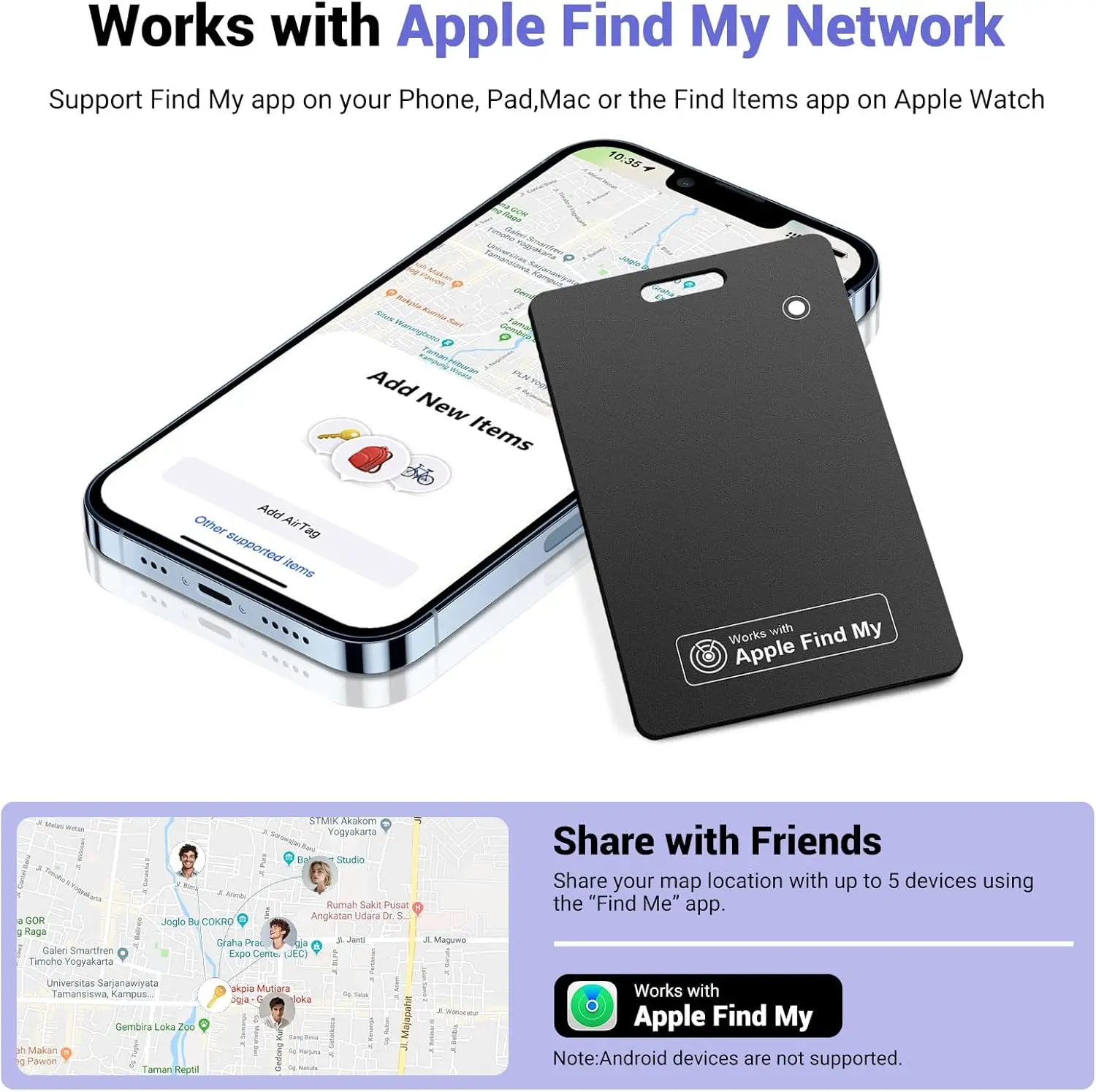 

Tracker Card Compatible with Apple Find My (iOS Only), Rechargeable Wallet Tracker for Wallet, Bag, Luggage,1.6 Mm Ultra-Thin