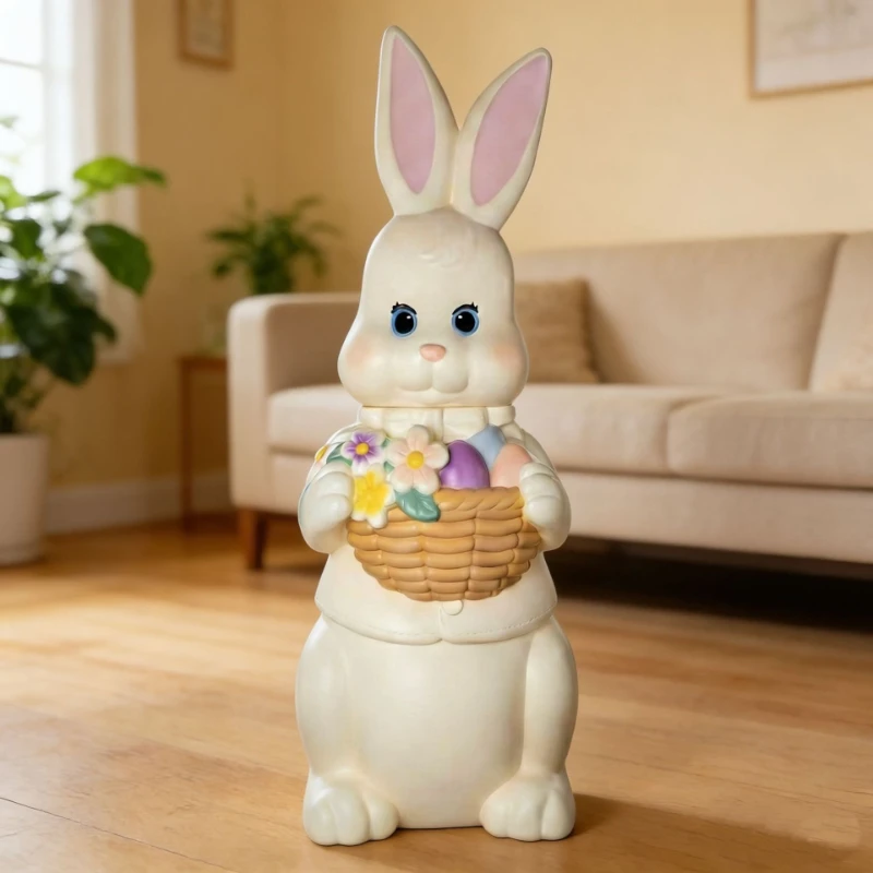 Large Cute Easter Bunny Rabbit 30cm Tall Resin Statue Funny Figurine Sculpture-Home Living Room Table Decor（Mold Not Included）