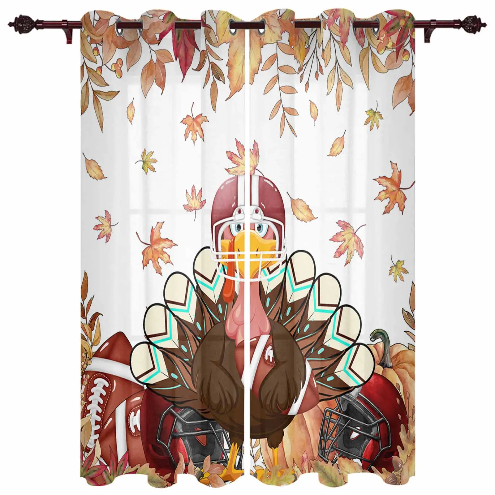 Autumn Maple Leaf Rugby Brown Turkey Modern Window Curtains for Living Room Bedroom Curtain Home Decor Balcony Drapes