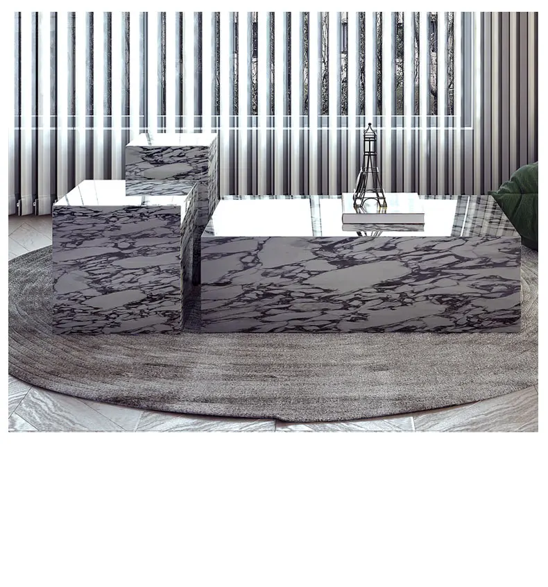 Marble coffee table living room household small apartment modern simple square light luxury cream wind edge table