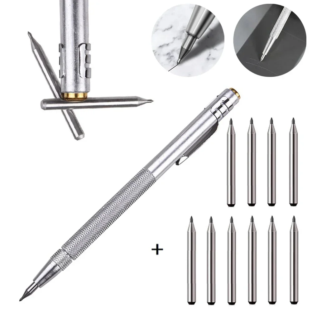 Scriber-Bolígrafo con puntas de carburo de tungsteno de repuesto, 10 piezas, para grabado de hojas de Metal, acero inoxidable, cerámica, vidrio, herramientas manuales