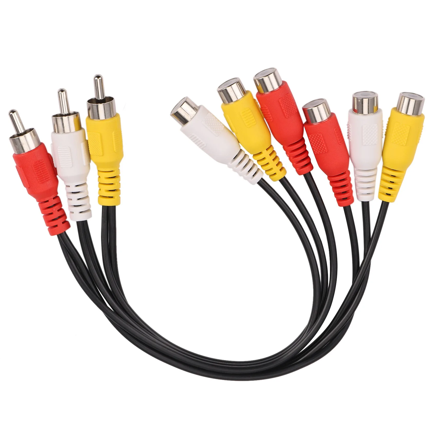 New 3 RCA Male To 6 RCA Female Plug Splitter Audio TV DVD Video Adapter AV Cable