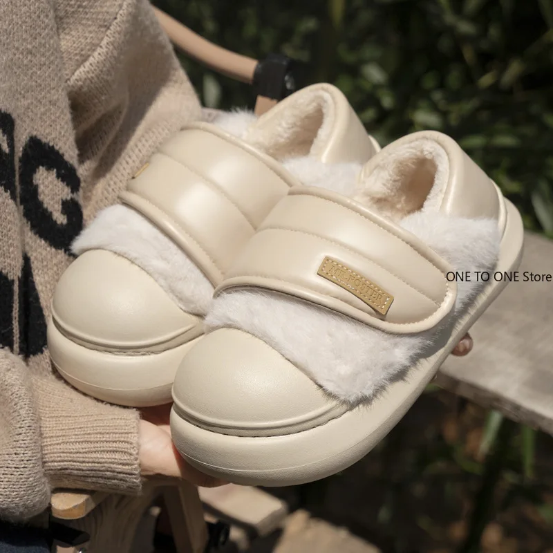 High-end Light Velcro Cotton Shoes for Women Winter Fleece Warm and Non-slip Heightened All-inclusive Heel Confinement Shoes