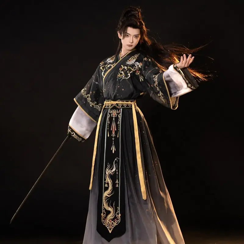

Men's Warrior Hanfu Dress Spring Autumn Traditional Weijin Period Gragient Printing Costume Vintage Swordsman Cosplay Clothing