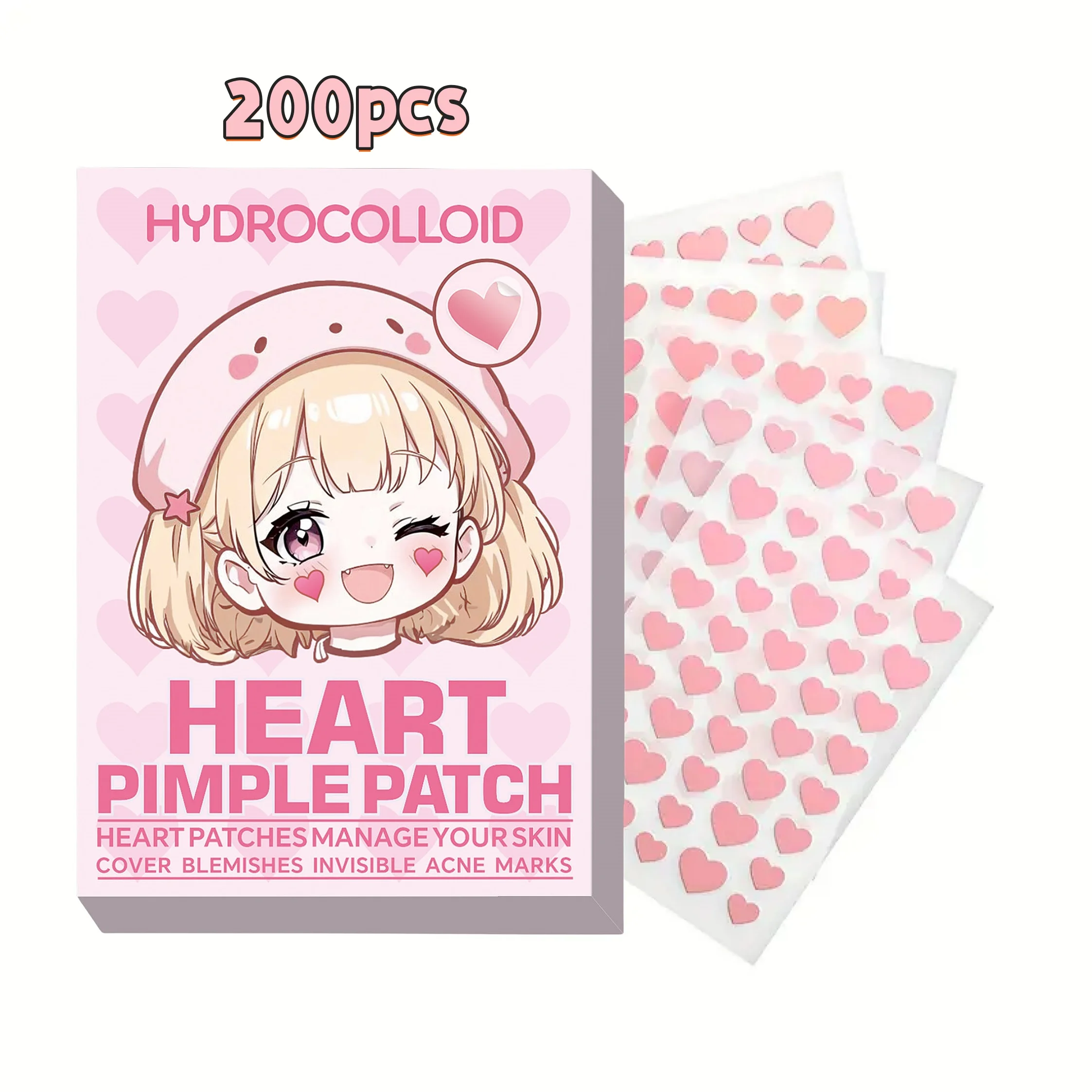 200 pcs Pink love acne sticker, ultra-thin waterproof, mild and non-irritating acne sticker, covering acne flaws