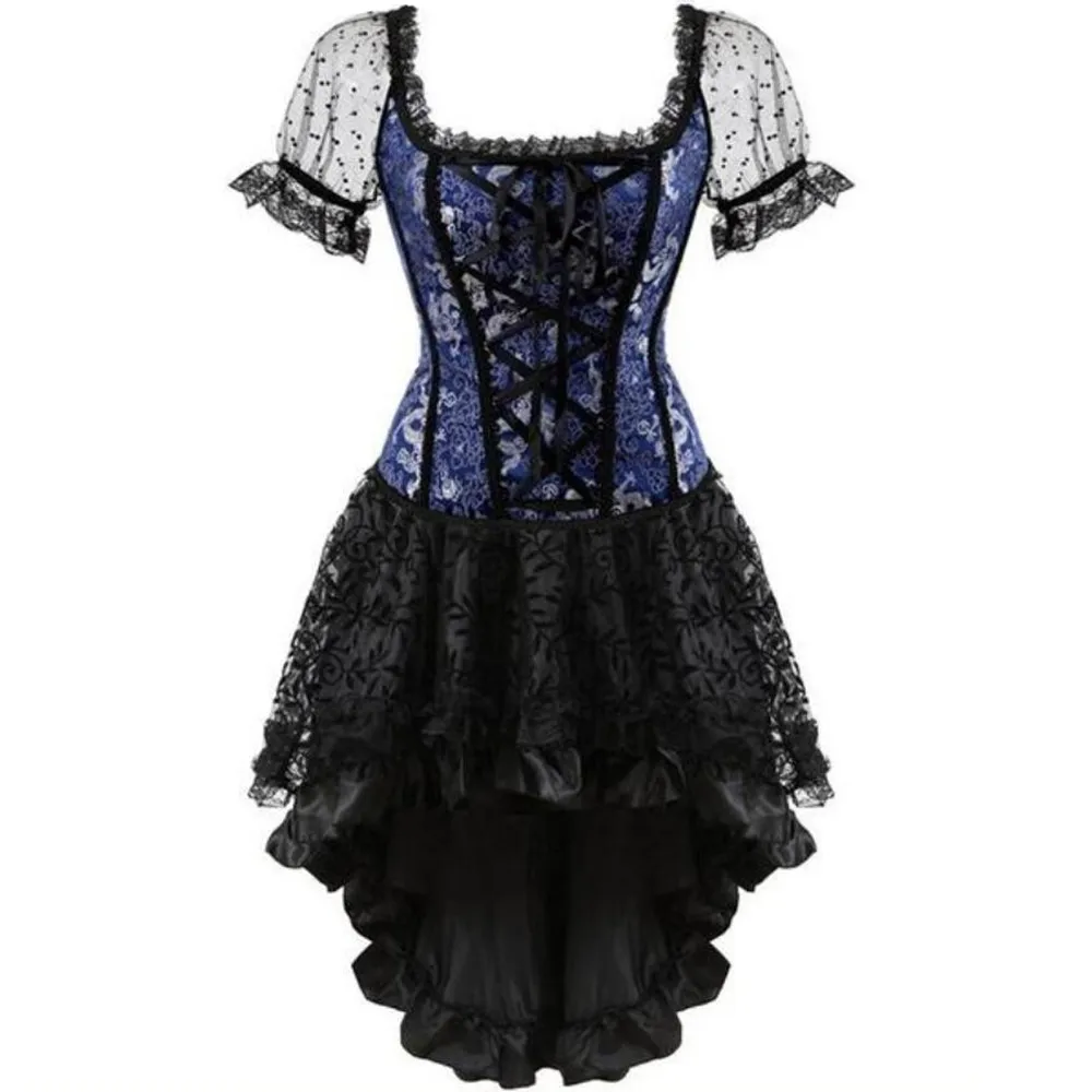 

Sexy Corselet For Women Plus Size Costume Overbust Burlesque Corset And Skirt Set Irregular Lace Up Gothic Bustier Corset Dress