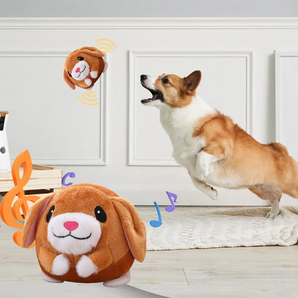 Plush Automatic Bouncing Toys Bite Resistant Funny Interactive Squeaky Toys Self-Moving Chewable for Small Medium Dogs