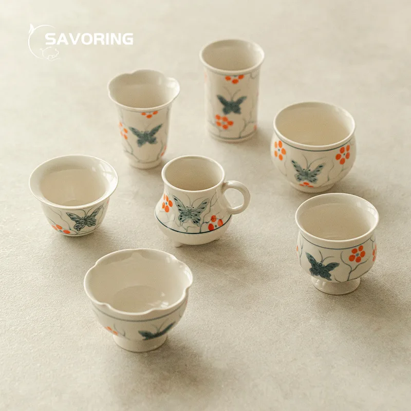 

Hand Painted Butterfly Tea Cup Porcelain Chinese Teacup Ceramic Cups Unusual Cup For Tea bowl Beauty Kungfu Tea Set Supplies
