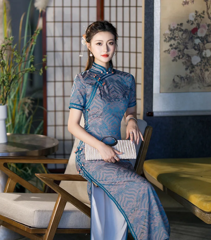 Yourqipao Elegance 2025 شيونغسام النمط الصيني شيونغسام فستان سهرة تشيباو بأكمام قصيرة للنساء #1