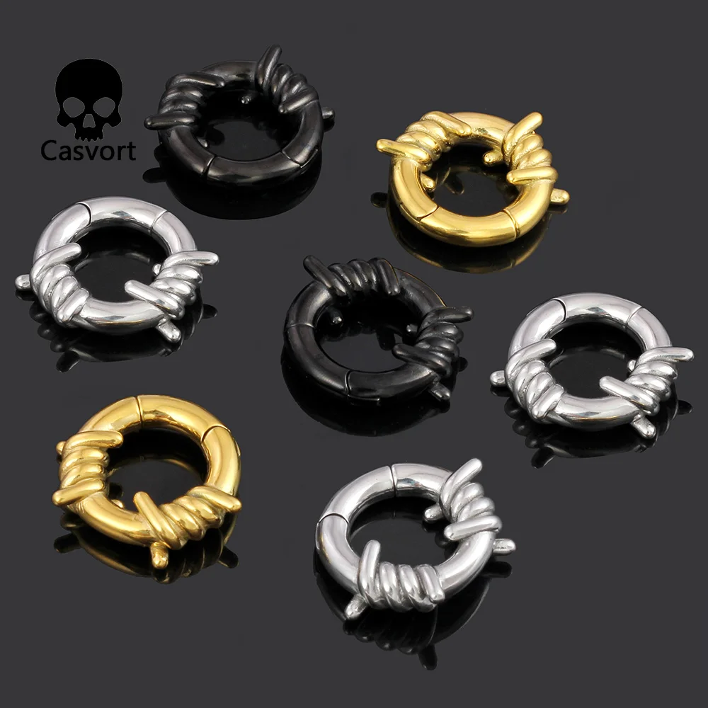 

Casvort 10PCS Wholesale Stainless Steel Barbed Wire Ear Weights Hangers Stretched Ear Lobe Piercing Plugs Gauges Body Jewelry