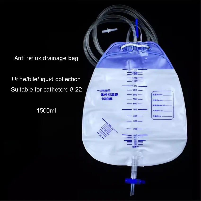 

5Pcs Drainage Bag Urine Bag Disposable Anti Reflux Catheterization Bag 1500ml Thickened Urine Collection Bag