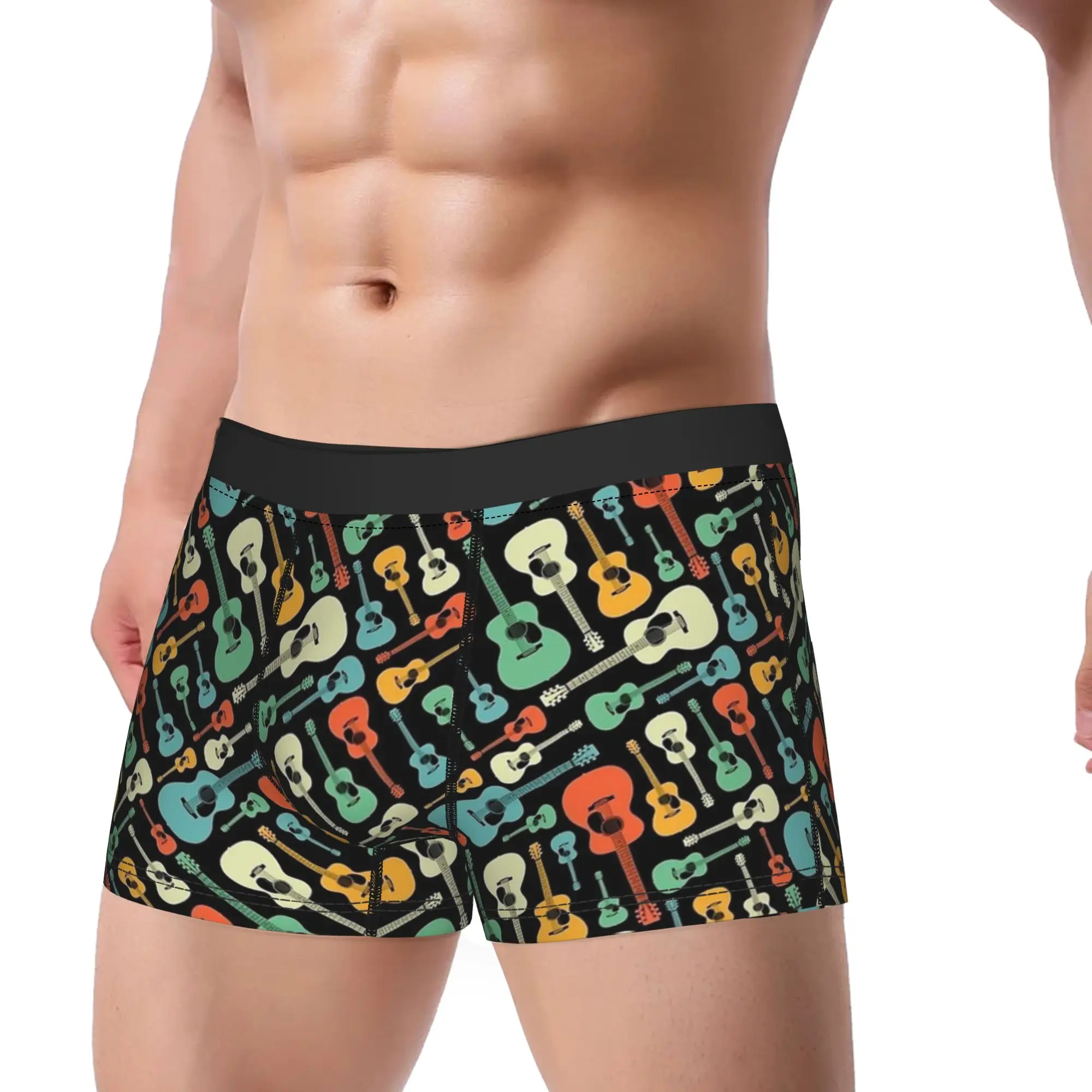 Acoustic Guitar Retro Theme Boxer Shorts  Pouch Underwear Quality Printed Boxer Brief Novelty Males Underpants Plus Size