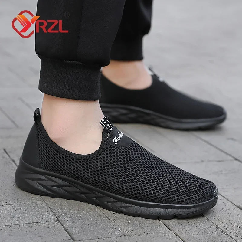 YRZL-mocassins de malha casual masculino, tênis de caminhada leve masculino, antiderrapante, deslizamento confortável, verão