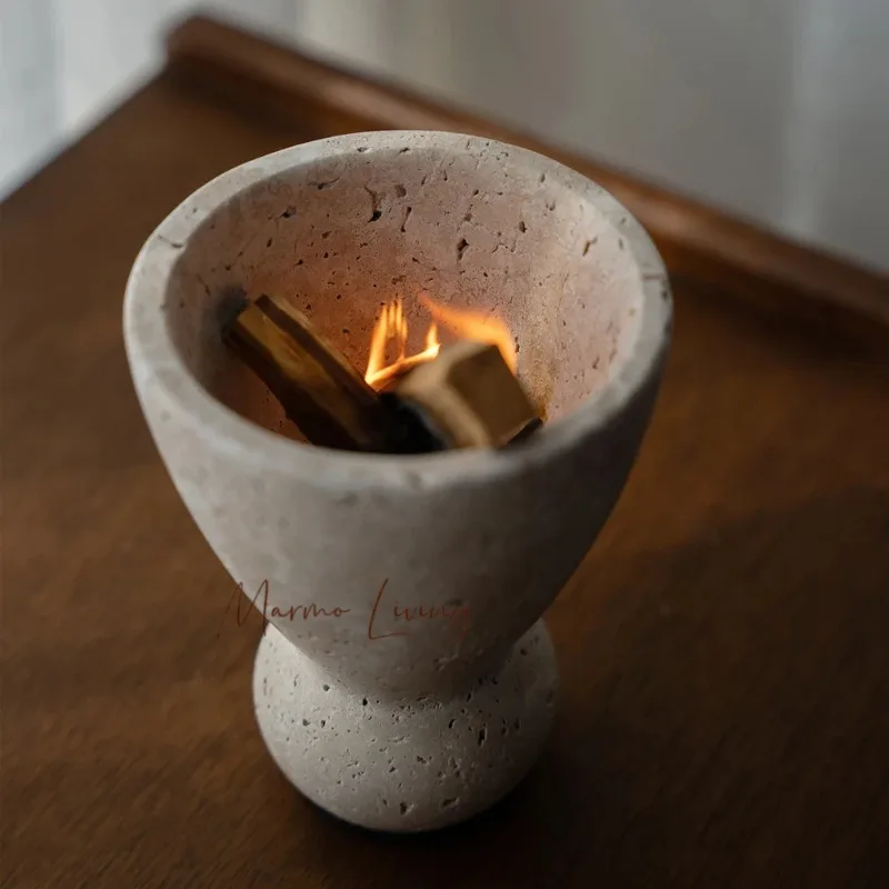 

Vintage Travertine Mubkhar Wood Incense Holder Decorative Palo Santo Burner