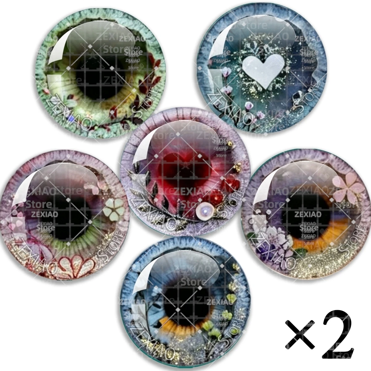 6Pair Vintage Floral Plant Pattern Blythe BJD Doll Eye Chips Glass Cabochon Flower Pattern Pupil EyesDoll DIY Jewelry MS008