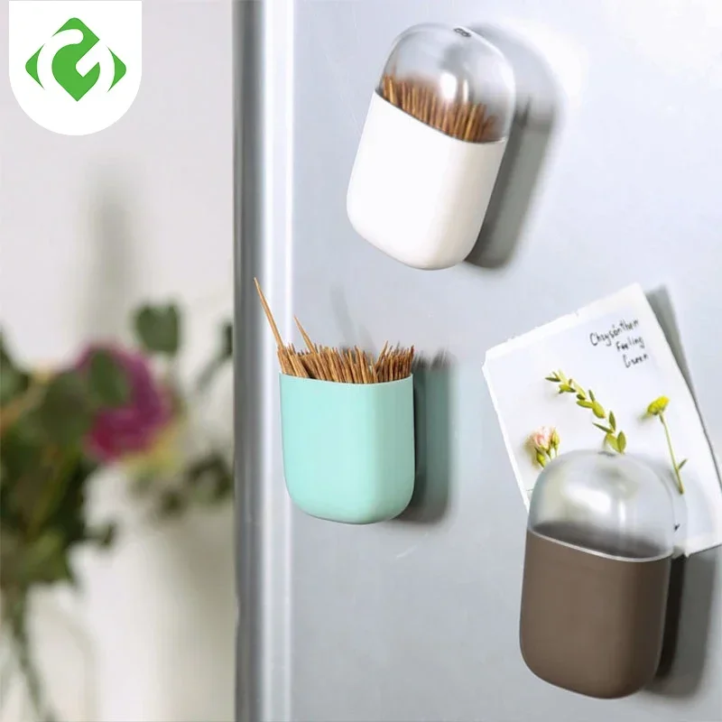 Oval Toothpick Storage Case Portable Toothpick Dispenser Magnetic Toothpick Box ABS Plastic Fridge Magnet 1Pc Toothpick Holders